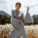 Channel your Inner Goddess with this Flowy Boho Maxi Skirt in Sky Blue - Ideal for Summer