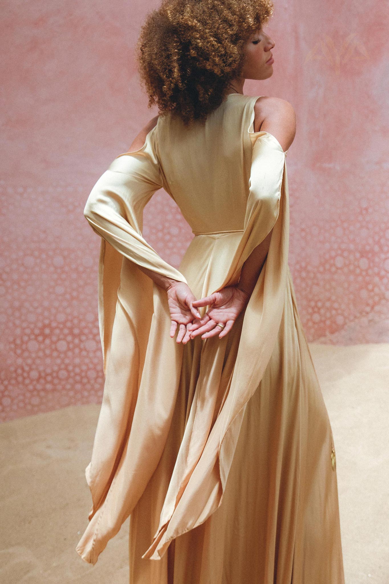 Inca Gold Matangi Peace Silk Gown • Organic Bridesmaid Kimono Dress • Wrap Dress - AYA SW IDR