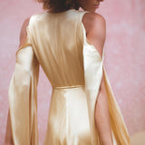 Inca Gold Matangi Peace Silk Gown • Organic Bridesmaid Kimono Dress • Wrap Dress - AYA SW IDR