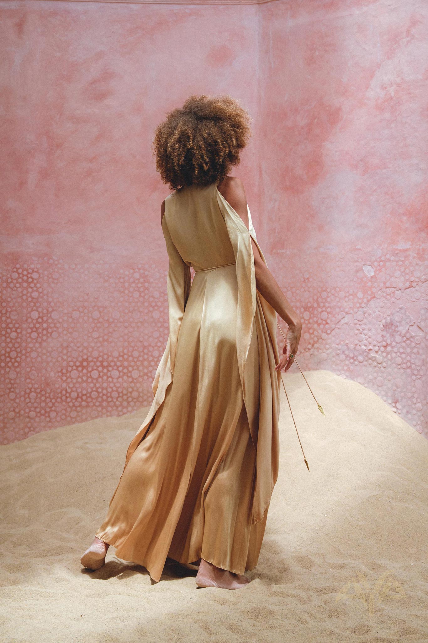 Inca Gold Matangi Peace Silk Gown • Organic Bridesmaid Kimono Dress • Wrap Dress - AYA SW IDR