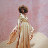 Inca Gold Matangi Peace Silk Gown • Organic Bridesmaid Kimono Dress • Wrap Dress - AYA SW IDR