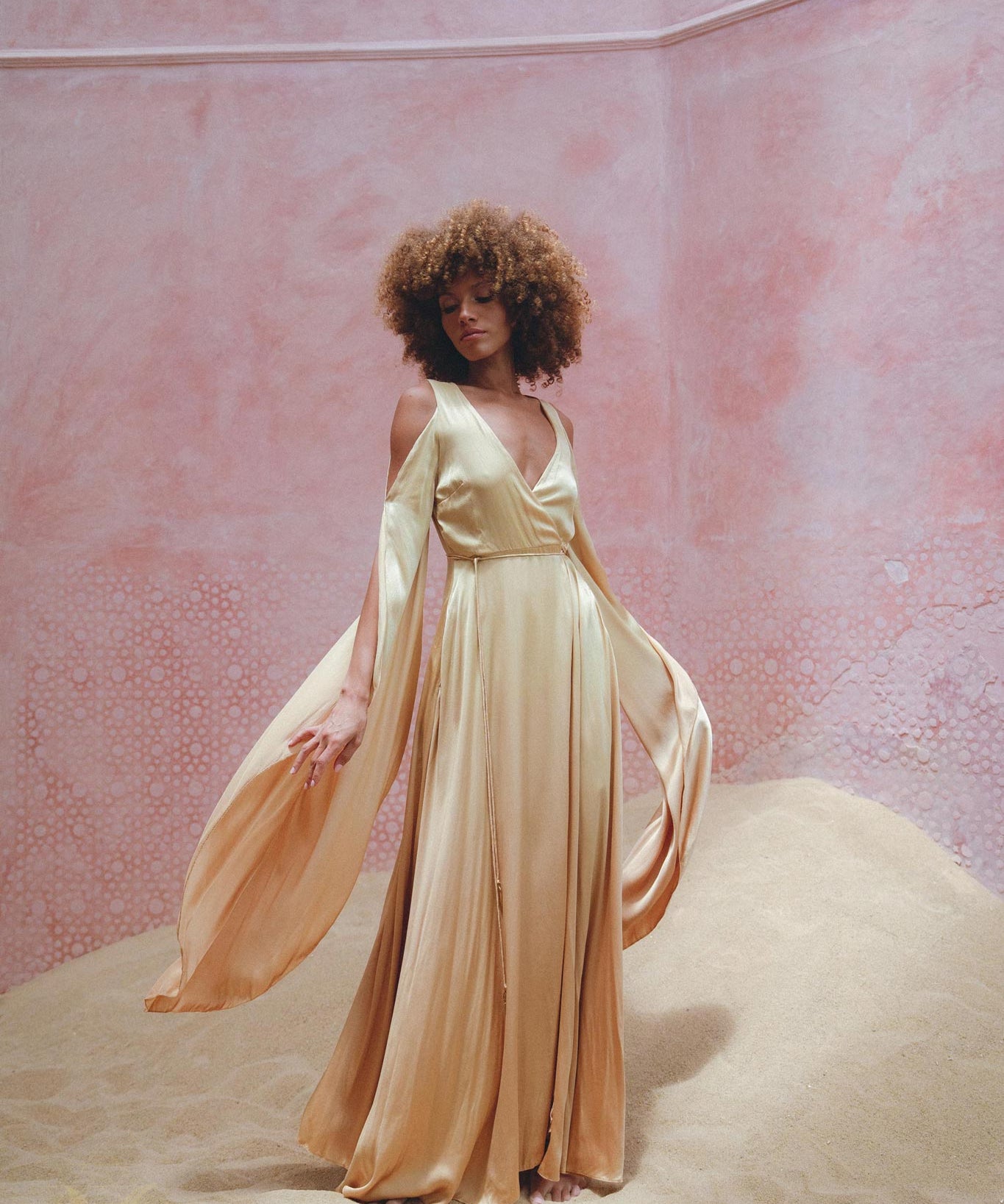 Inca Gold Matangi Peace Silk Gown • Organic Bridesmaid Kimono Dress • Wrap Dress - AYA SW IDR