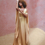Inca Gold Matangi Peace Silk Gown • Organic Bridesmaid Kimono Dress • Wrap Dress - AYA SW IDR