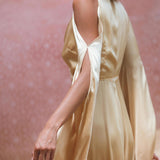 Inca Gold Matangi Peace Silk Gown • Organic Bridesmaid Kimono Dress • Wrap Dress - AYA SW IDR