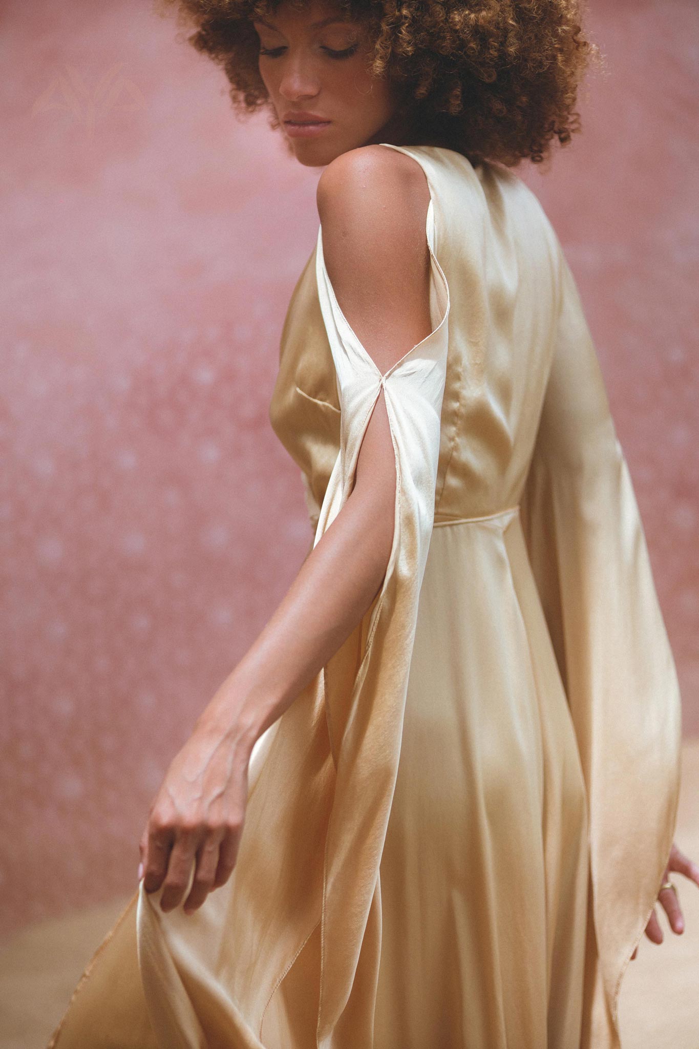 Inca Gold Matangi Peace Silk Gown • Organic Bridesmaid Kimono Dress • Wrap Dress - AYA SW IDR