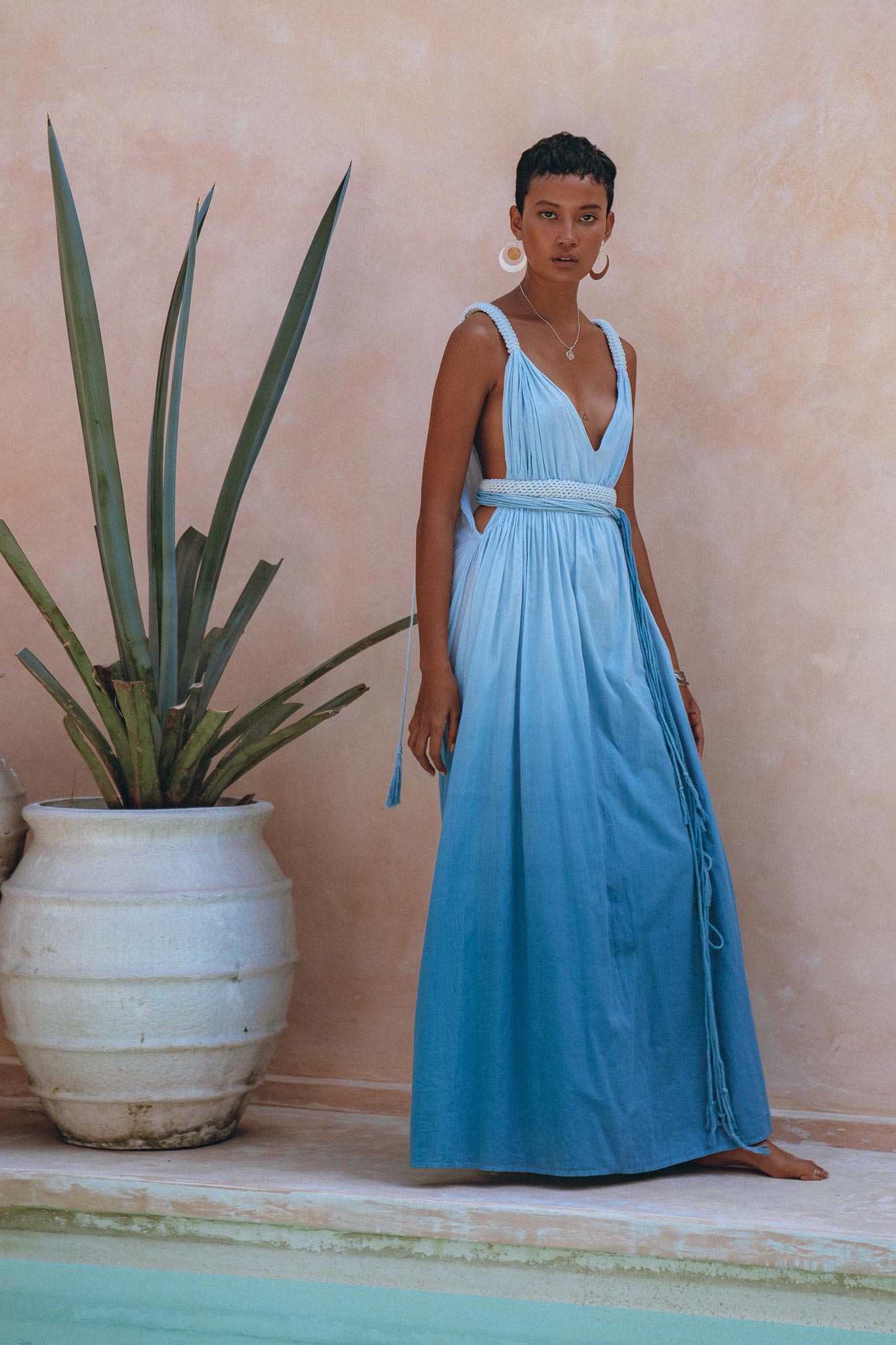 Indigo Blue Botanically Dyed Handmade Macrame Belted Boho Dress - AYA SW IDR
