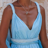 Indigo Blue Botanically Dyed Handmade Macrame Belted Boho Dress - AYA SW IDR