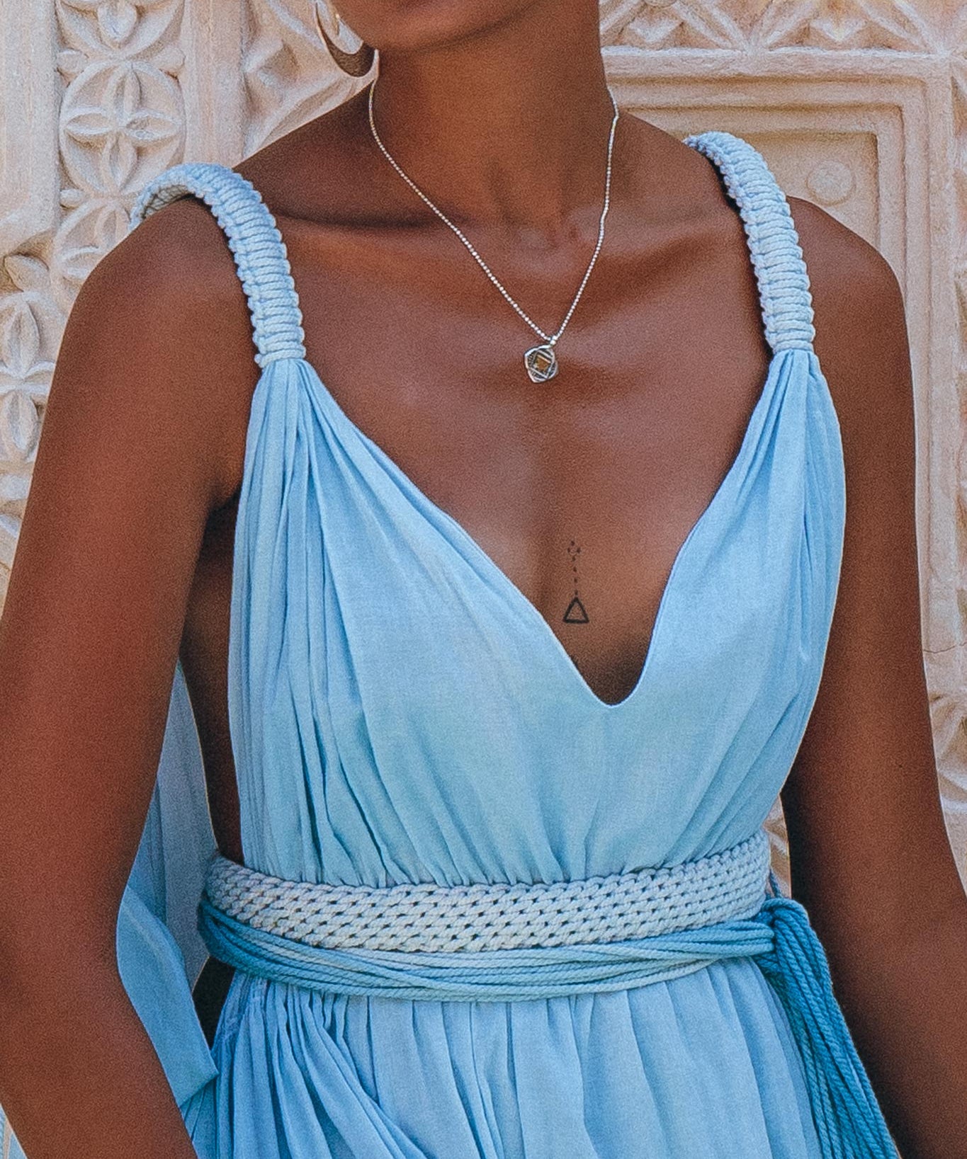 Indigo Blue Botanically Dyed Handmade Macrame Belted Boho Dress - AYA SW IDR