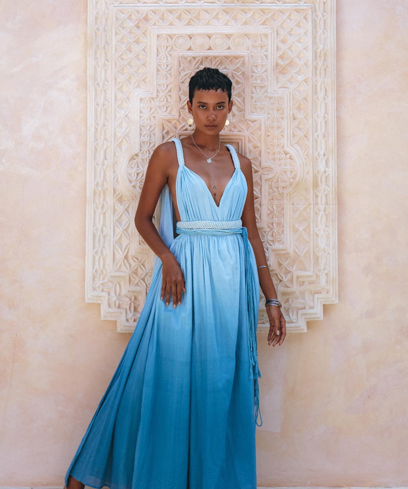 Indigo Blue Botanically Dyed Handmade Macrame Belted Boho Dress - AYA SW IDR