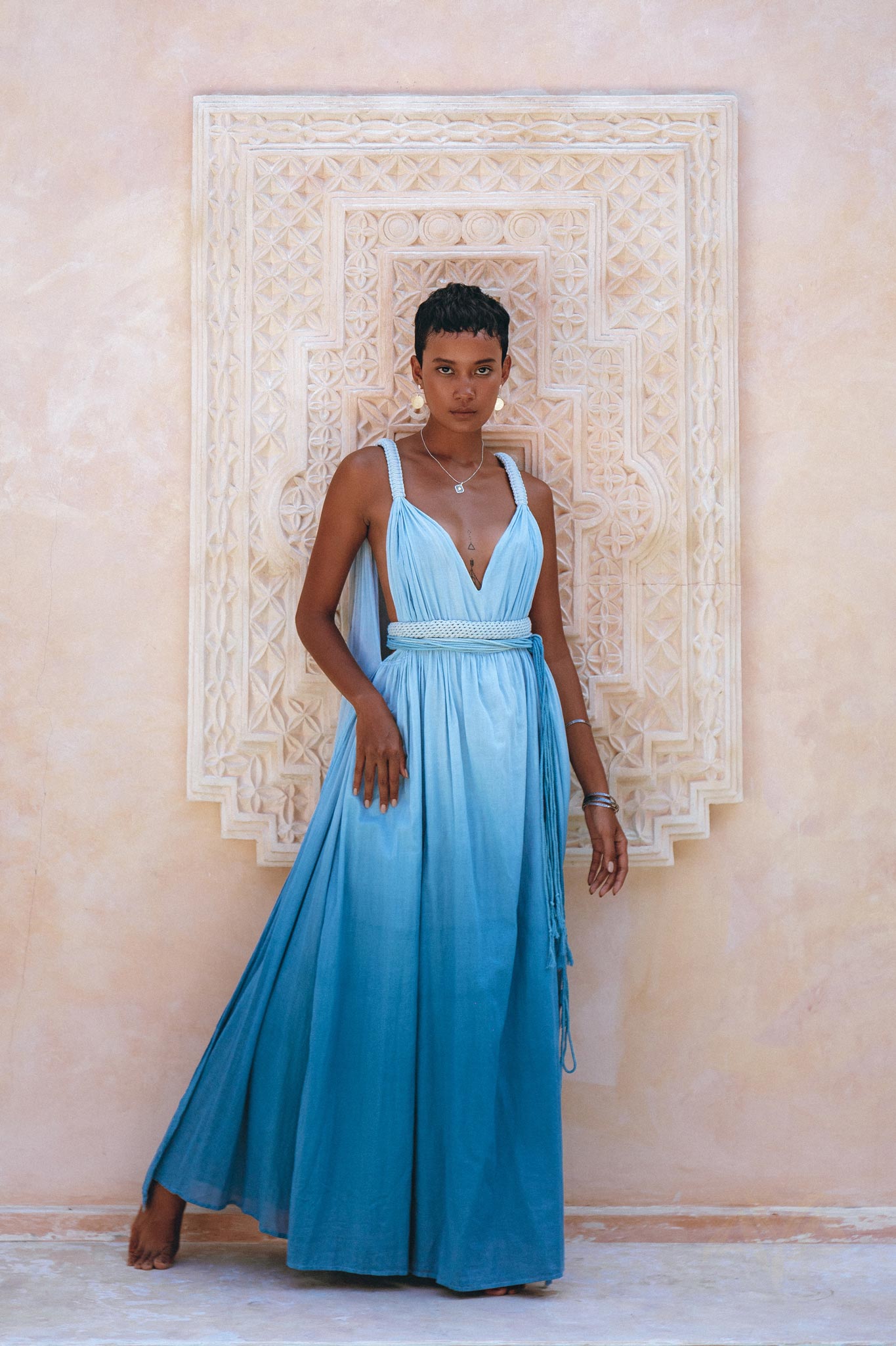 Indigo Blue Botanically Dyed Handmade Macrame Belted Boho Dress - AYA SW IDR