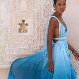 Indigo Blue Botanically Dyed Handmade Macrame Belted Boho Dress - AYA SW IDR