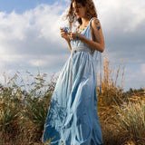Indigo Blue Botanically Dyed Handmade Macrame Belted Boho Dress - AYA SW IDR