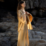 Inka Gold Apsara Silk Kimono Blouse, Boho Bell Sleeve Top, Sustainable Handmade Bali Goddess Wrap, Slow Fashion - AYA SW IDR
