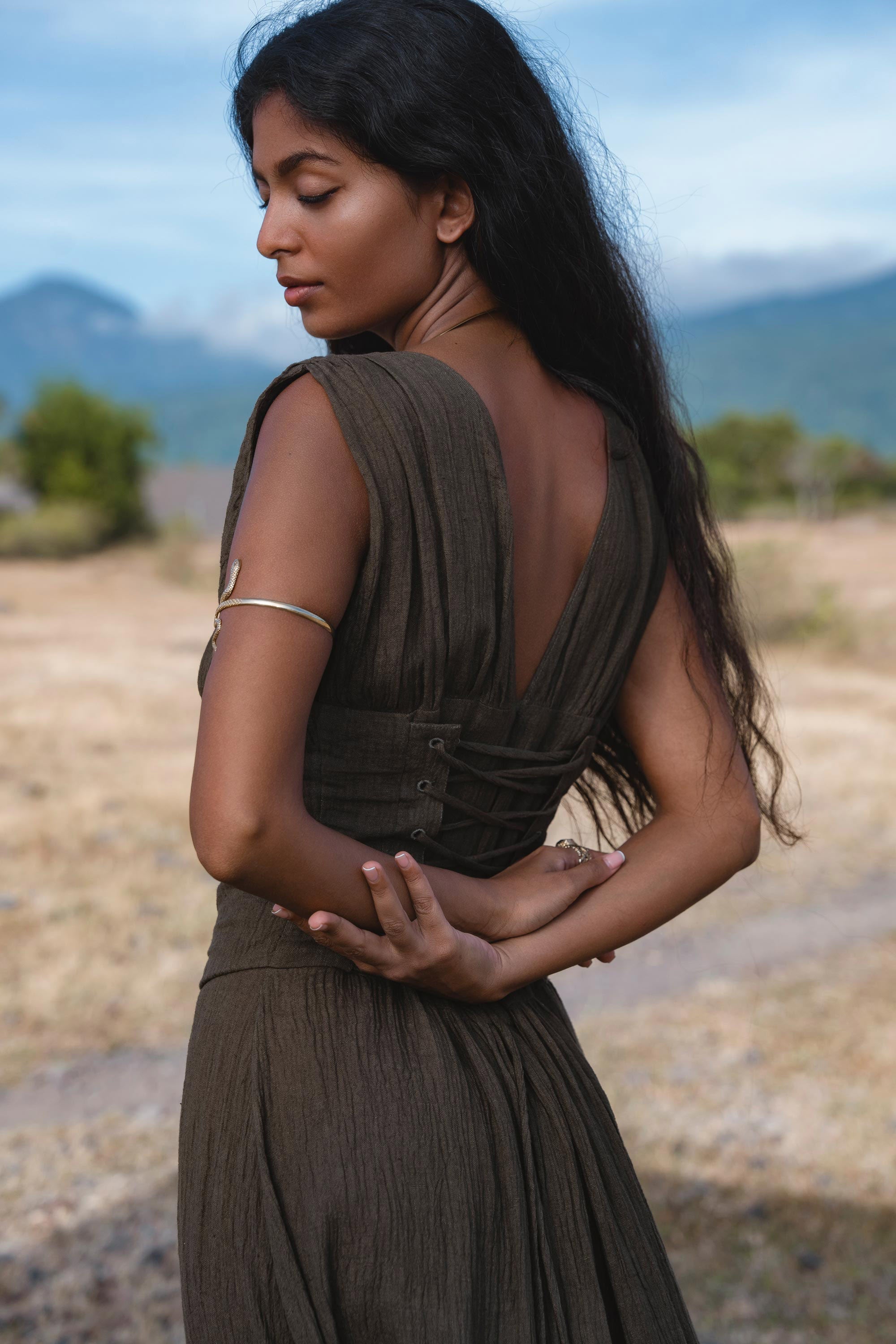 Japan Dress in African Brown Colour — Sustainable Linen Maxi Dress - AYA SW IDR