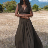 Japan Dress in African Brown Colour — Sustainable Linen Maxi Dress - AYA SW IDR
