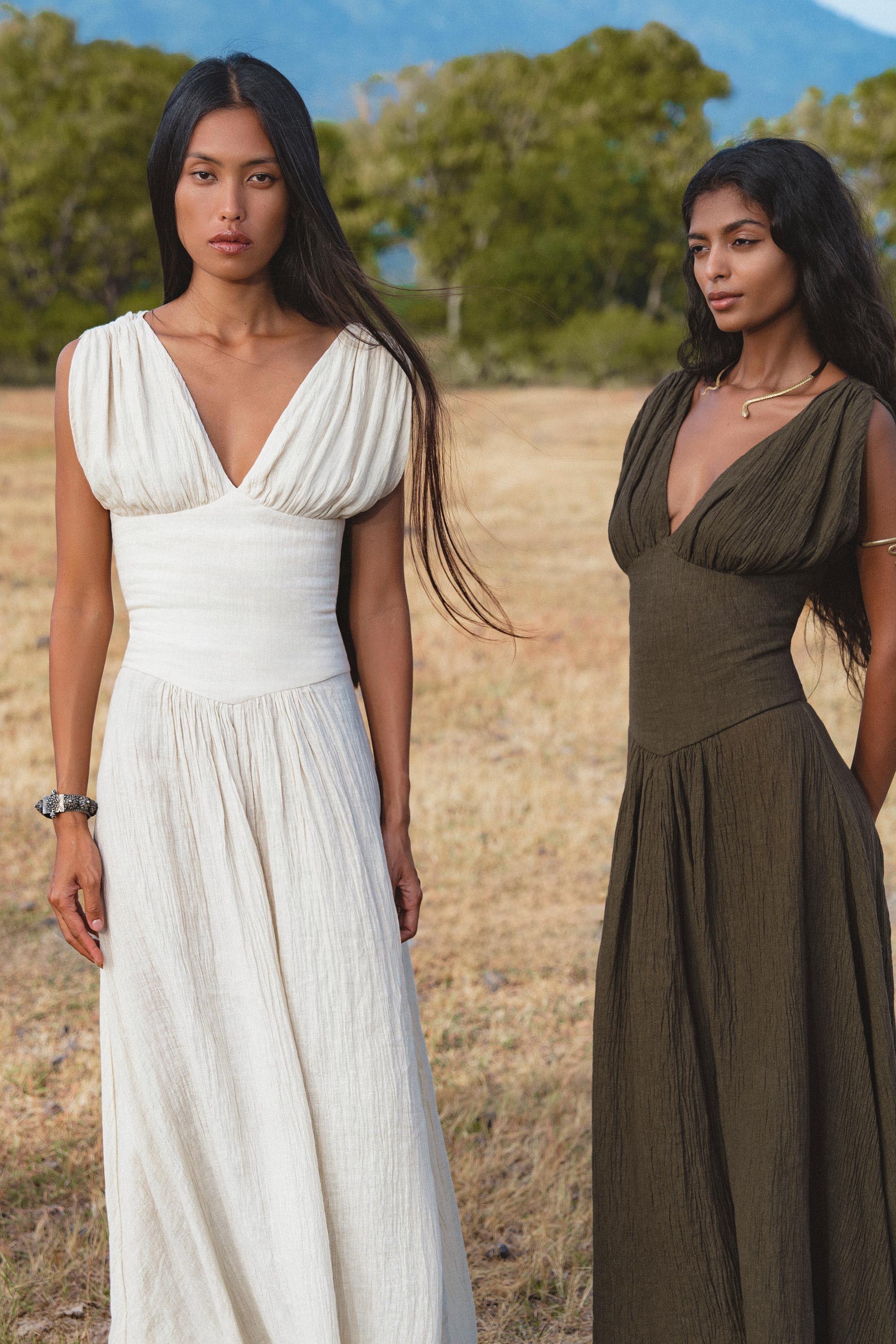 Japan Dress in African Brown Colour — Sustainable Linen Maxi Dress - AYA SW IDR