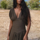 Japan Dress in African Brown Colour — Sustainable Linen Maxi Dress - AYA SW IDR