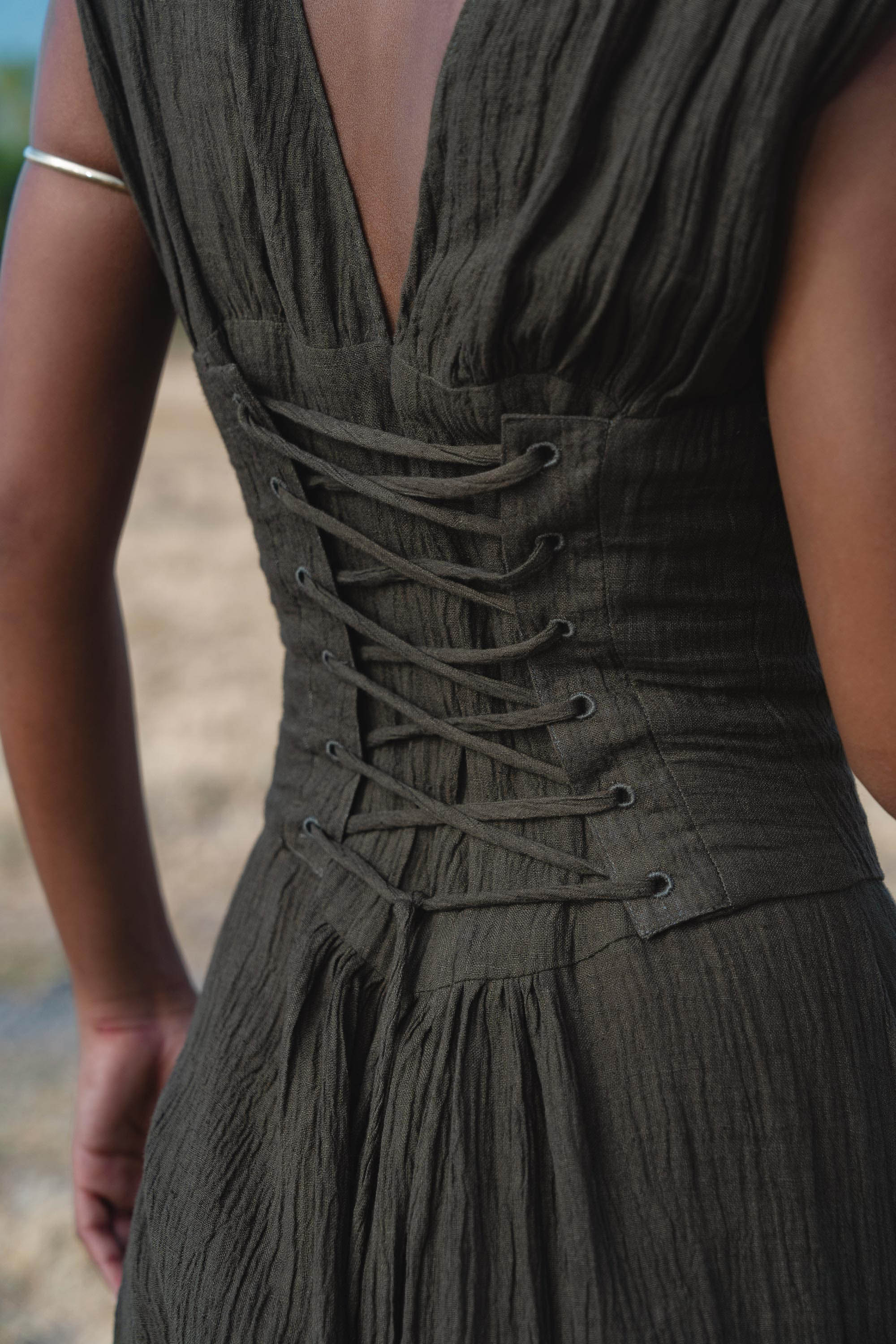 Japan Dress in African Brown Colour — Sustainable Linen Maxi Dress - AYA SW IDR