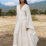 Japan Dress in Ivory Colour — Organic Linen Drop - Waist Wedding Dress - AYA SW IDR