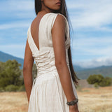 Japan Dress in Ivory Colour — Organic Linen Drop - Waist Wedding Dress - AYA SW IDR