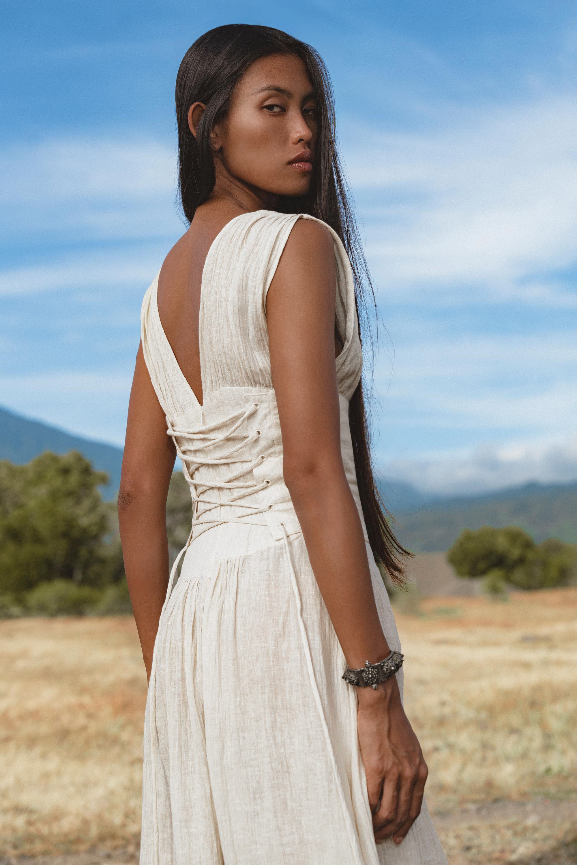 Japan Dress in Ivory Colour — Organic Linen Drop - Waist Wedding Dress - AYA SW IDR