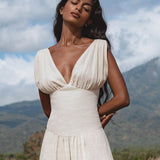 Japan Dress in Ivory Colour — Organic Linen Drop - Waist Wedding Dress - AYA SW IDR