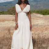 Japan Dress in Ivory Colour — Organic Linen Drop - Waist Wedding Dress - AYA SW IDR