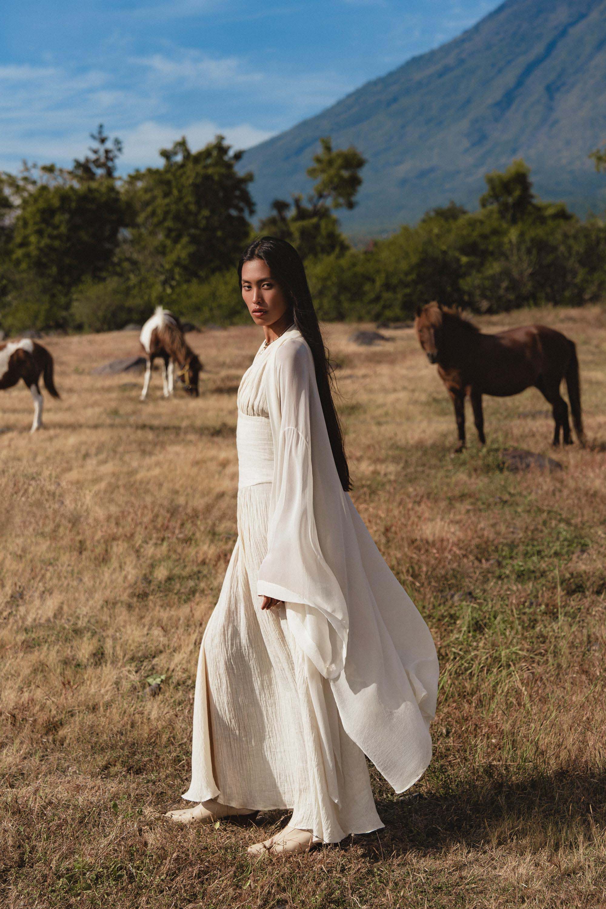 Japan Dress in Ivory Colour — Organic Linen Drop - Waist Wedding Dress - AYA SW IDR