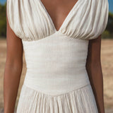 Japan Dress in Ivory Colour — Organic Linen Drop - Waist Wedding Dress - AYA SW IDR