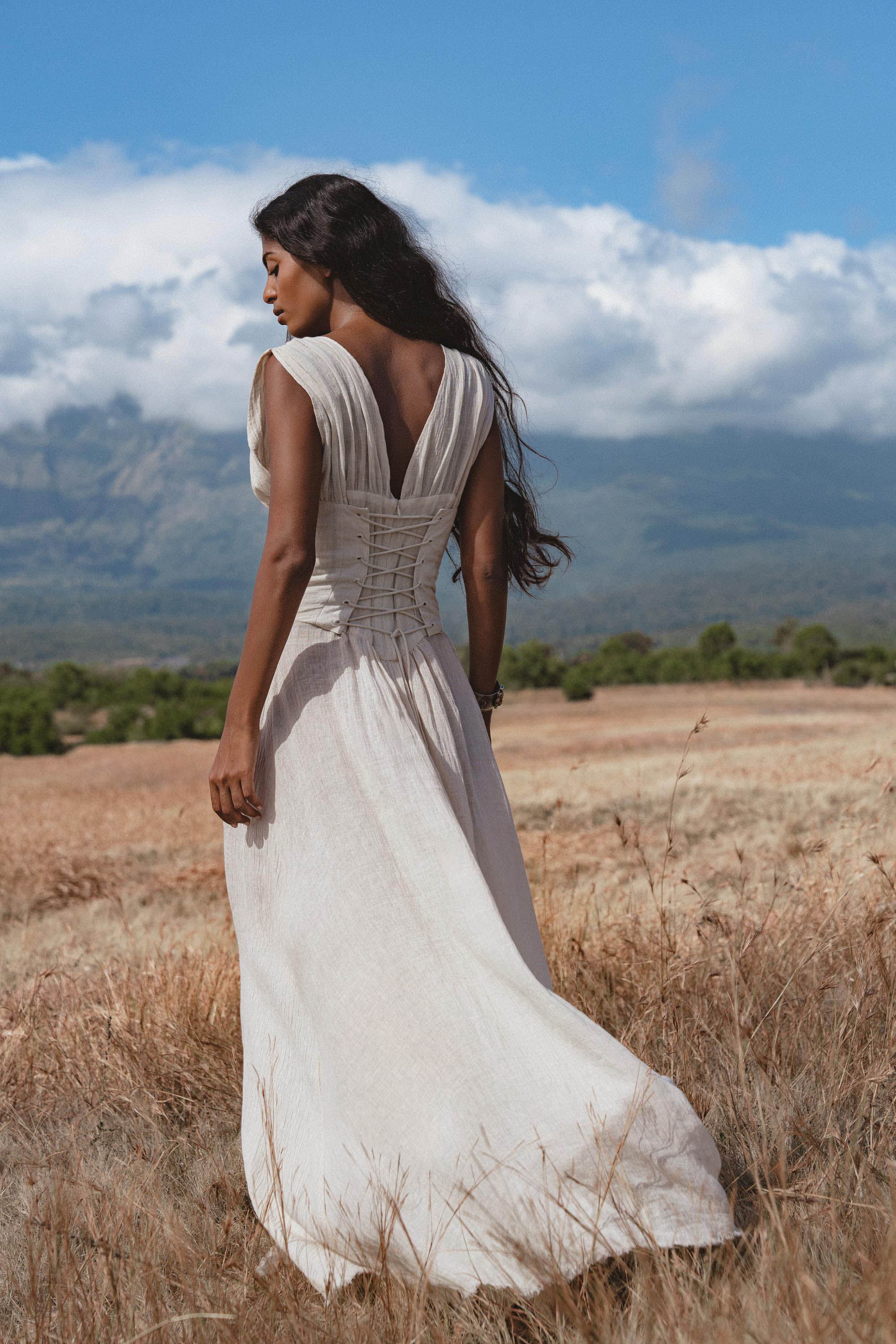 Japan Dress in Ivory Colour — Organic Linen Drop - Waist Wedding Dress - AYA SW IDR