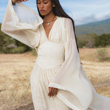 Japan Dress in Ivory Colour — Organic Linen Drop - Waist Wedding Dress - AYA SW IDR