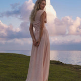 Japan Dress Light Pink Cotton Maxi, Handmade Boho Flowing Skirt, Deep V Corset Back Sustainable Slow Fashion - AYA SW IDR