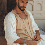 Light Beige Handmade Knots Decorated T-Shirt for Men - AYA SW IDR