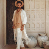 Light Beige Handmade Knots Decorated T-Shirt for Men - AYA SW IDR