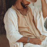 Light Beige Handmade Knots Decorated T-Shirt for Men - AYA SW IDR