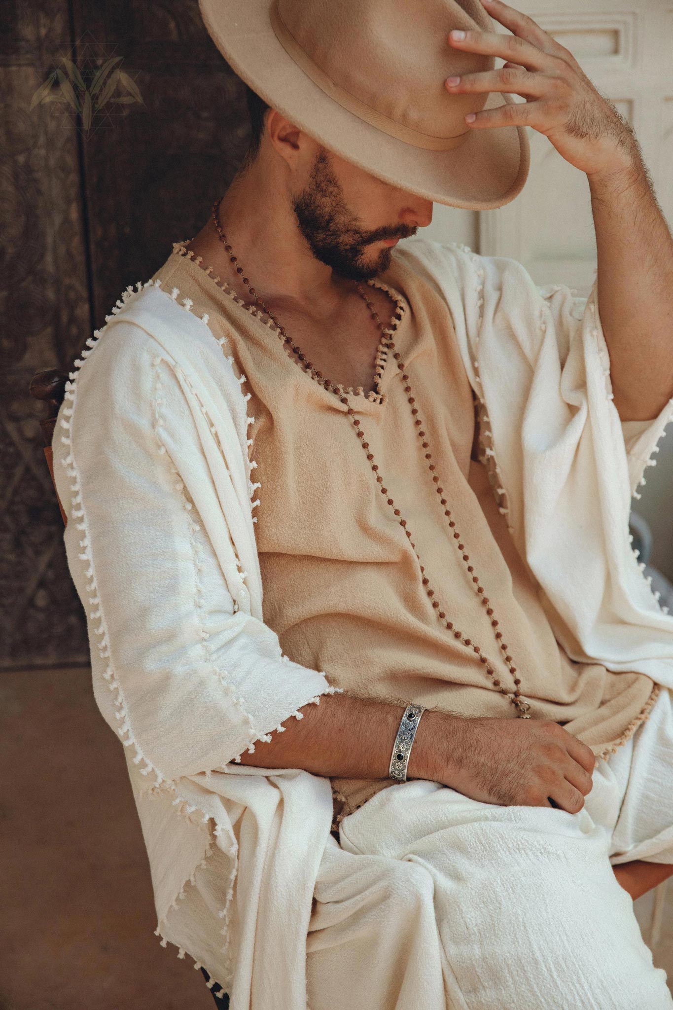 Light Beige Handmade Knots Decorated T-Shirt for Men - AYA SW IDR