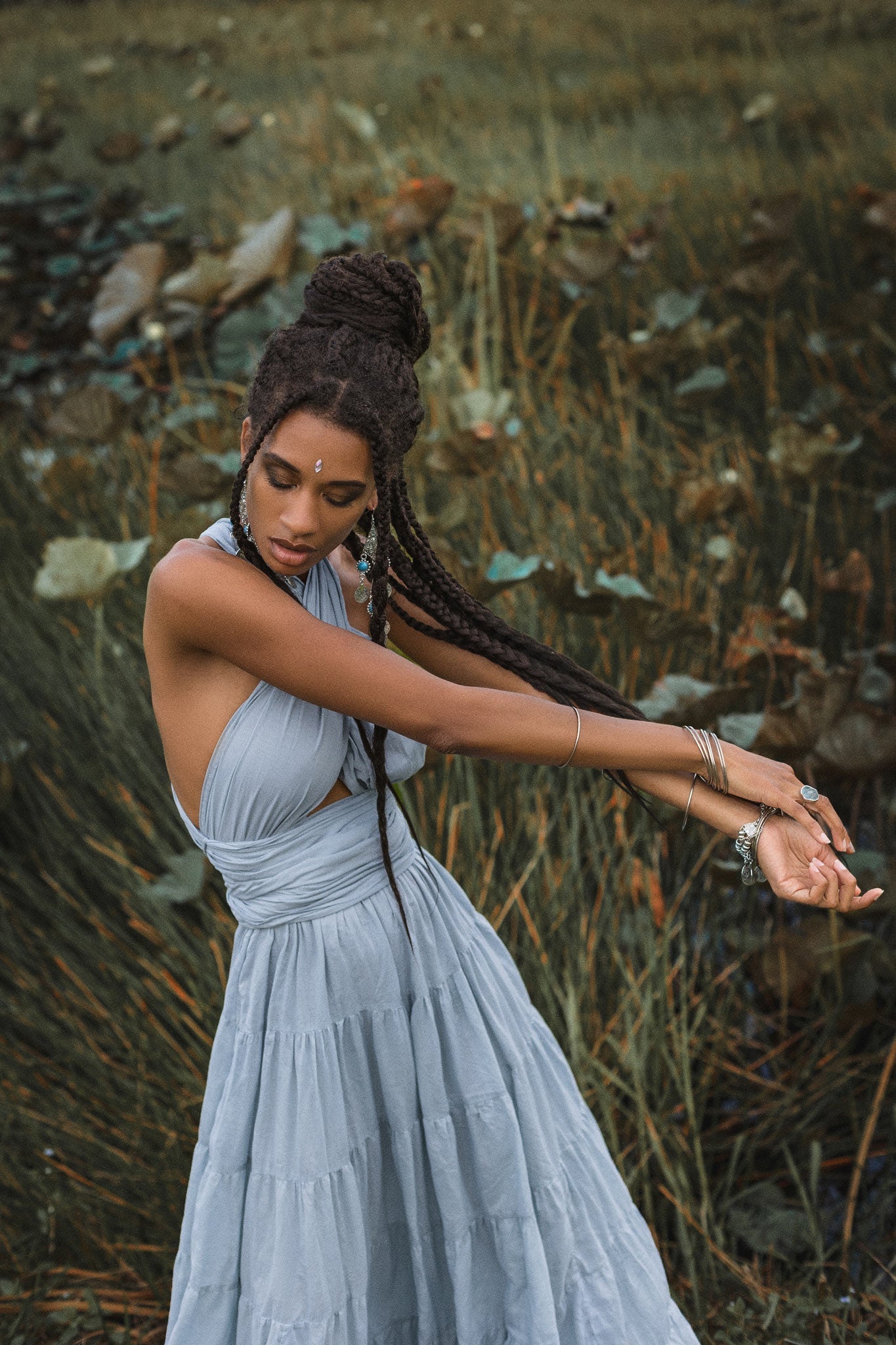 Light Blue Bohemian Adjustable Dress • Boho Evening Open Back Belly Dress - AYA SW IDR