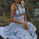 Light Blue Bohemian Adjustable Dress • Boho Evening Open Back Belly Dress - AYA SW IDR