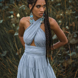 Light Blue Bohemian Adjustable Dress • Boho Evening Open Back Belly Dress - AYA SW IDR