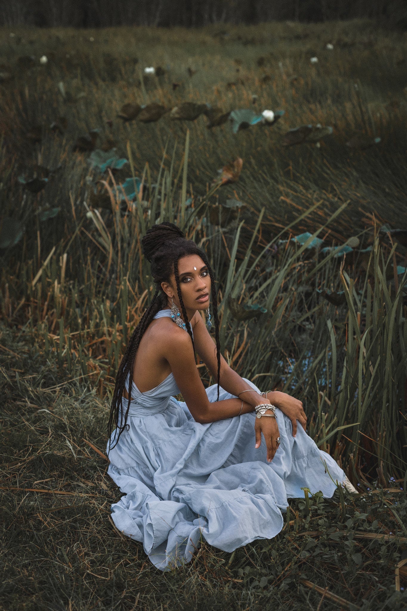 Light Blue Bohemian Adjustable Dress • Boho Evening Open Back Belly Dress - AYA SW IDR