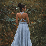Light Blue Bohemian Adjustable Dress • Boho Evening Open Back Belly Dress - AYA SW IDR