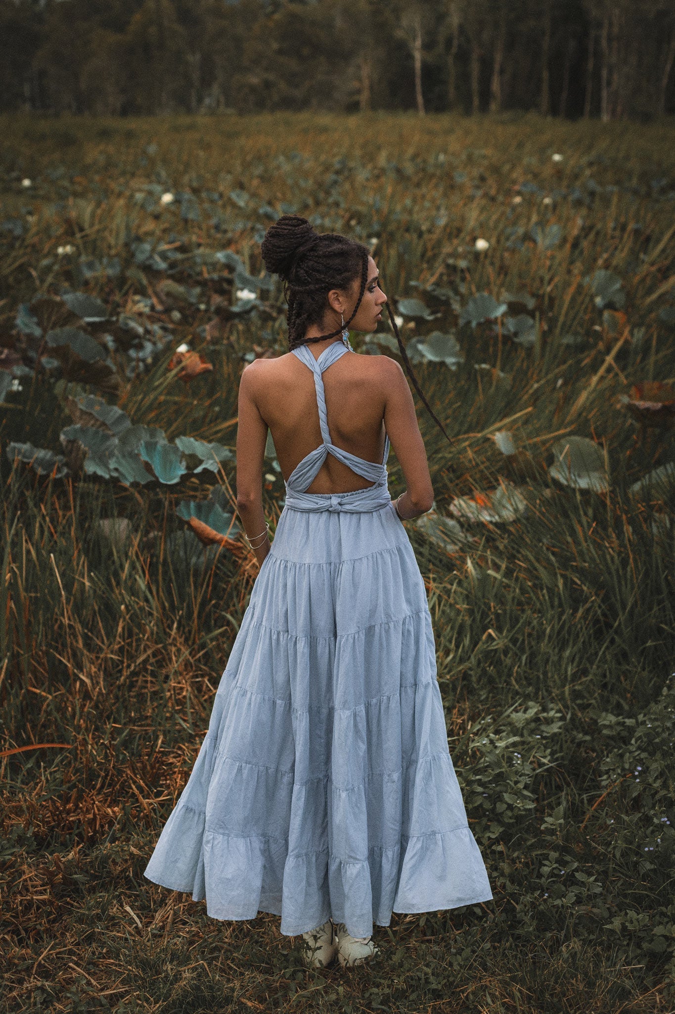 Light Blue Bohemian Adjustable Dress • Boho Evening Open Back Belly Dress - AYA SW IDR