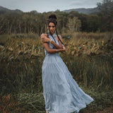 Light Blue Bohemian Adjustable Dress • Boho Evening Open Back Belly Dress - AYA SW IDR