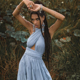 Light Blue Bohemian Adjustable Dress • Boho Evening Open Back Belly Dress - AYA SW IDR