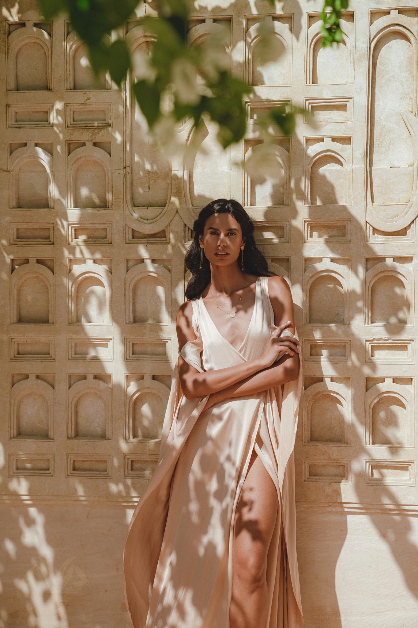 Eco-Luxurious Wedding Guest Dress: Ombre Dusty Pink & Light Cream, Boho Wrap Kimono Style, Made with Organic Peace Silk.