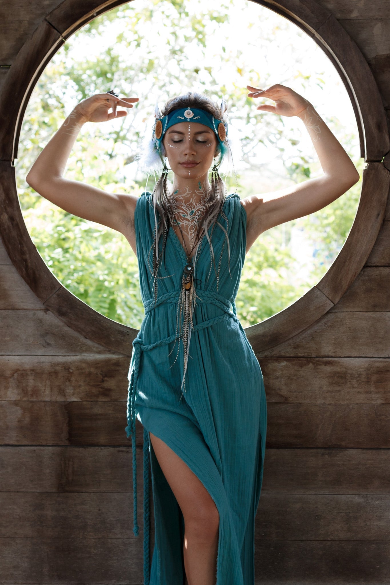 Turquoise Nomad Spirit Dress  (Adjustable size, multiway dress) - AYA Sacred Wear