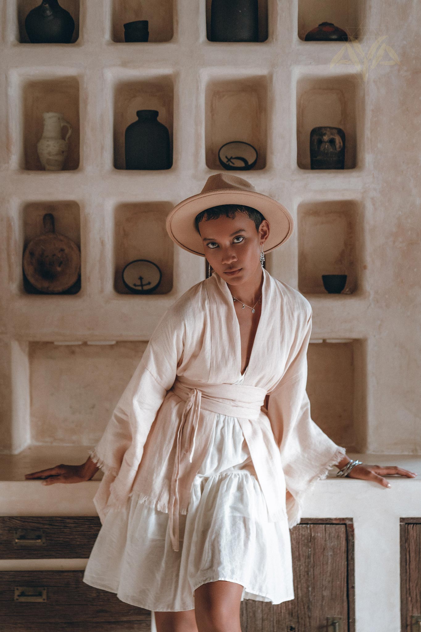 Short Linen Kimono Wrap with Belt, Linen Cardigan for Women - AYA Sacred Wear