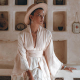 Short Linen Kimono Wrap with Belt, Linen Cardigan for Women - AYA Sacred Wear