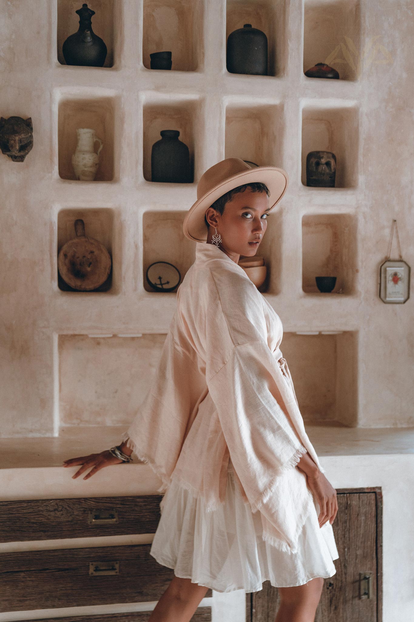 Short Linen Kimono Wrap with Belt, Linen Cardigan for Women - AYA Sacred Wear