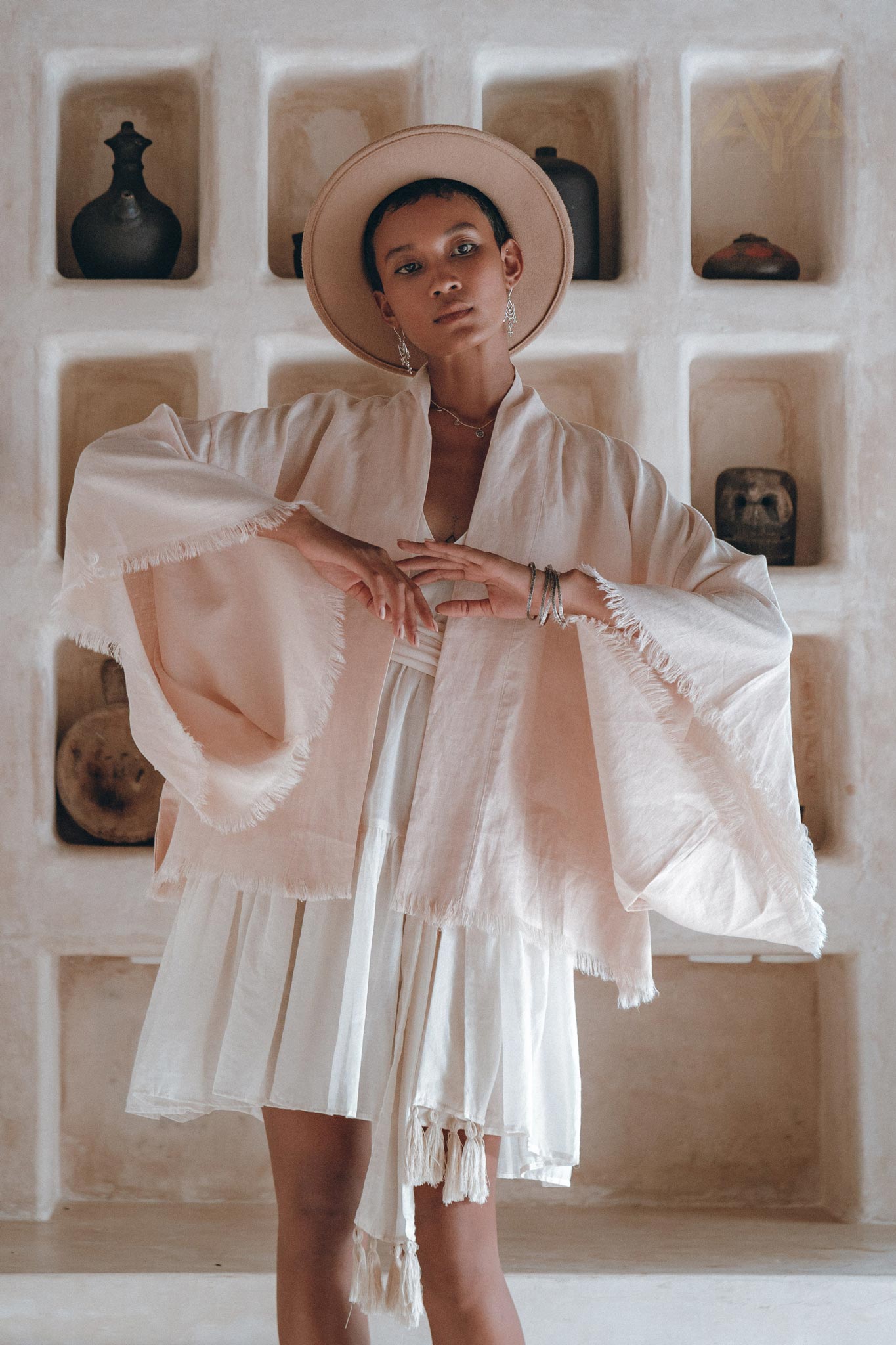 Short Linen Kimono Wrap with Belt, Linen Cardigan for Women - AYA Sacred Wear